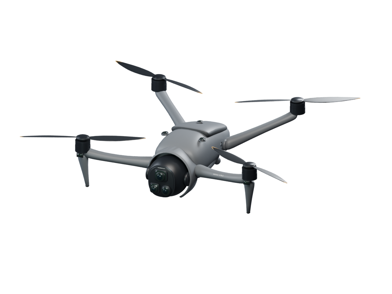 DJI Mavic 4 Pro 3D model with unfolded arms and triple camera